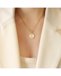 Letter Z Titanium Steel Plating Inlay Shell 18K Gold Plated Pendant Necklace