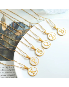 INS Style Simple Style Letter Titanium Steel Plating Inlay Shell 18K Gold Plated Pendant Necklace