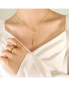 Casual Simple Style Square Titanium Steel Plating Hollow Out 18K Gold Plated Pendant Necklace