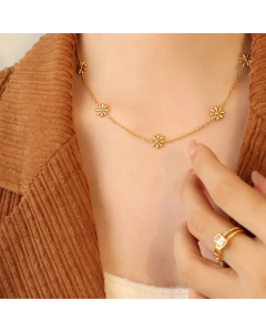 Vacation Sweet Flower Titanium Steel Plating 18K Gold Plated Necklace