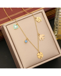 Simple Style Commute Animal Devil'S Eye Heart Shape Stainless Steel Enamel Inlay Shell Zircon Pendant Necklace