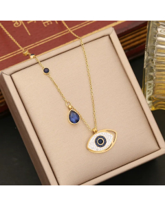Simple Style Commute Animal Devil'S Eye Heart Shape Stainless Steel Enamel Inlay Shell Zircon Pendant Necklace