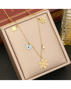 Simple Style Commute Animal Devil'S Eye Heart Shape Stainless Steel Enamel Inlay Shell Zircon Pendant Necklace
