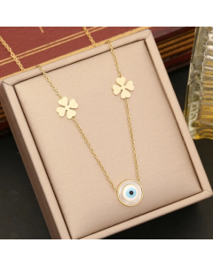 Simple Style Commute Animal Devil'S Eye Heart Shape Stainless Steel Enamel Inlay Shell Zircon Pendant Necklace