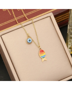 Simple Style Commute Animal Devil'S Eye Heart Shape Stainless Steel Enamel Inlay Shell Zircon Pendant Necklace