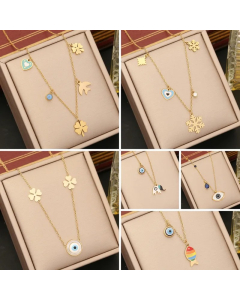 Simple Style Commute Animal Devil'S Eye Heart Shape Stainless Steel Enamel Inlay Shell Zircon Pendant Necklace_colorza_6