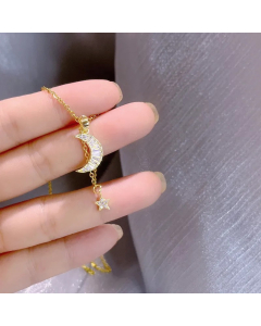 Elegant Star Moon Titanium Steel Plating Inlay Zircon 18K Gold Plated Necklace