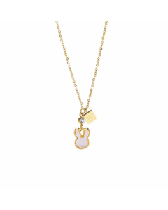 Cute Simple Style Rabbit Square Chinese Character Titanium Steel Plating Inlay Shell Zircon 18K Gold Plated Pendant Necklace