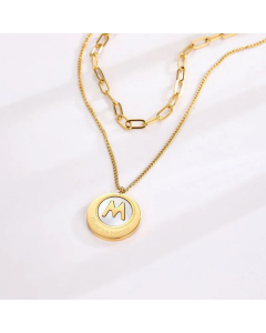 Basic Classic Style Round Letter Titanium Steel Inlay Shell Layered Necklaces