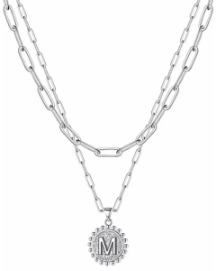 Simple Style Letter M Stainless Steel Plating Layered Necklaces