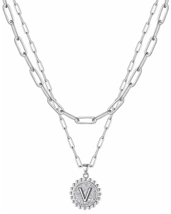 Simple Style Letter V Stainless Steel Plating Layered Necklaces