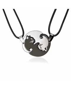 Cartoon Style Heart Shape Cat Titanium Steel Pendant Necklace-Black-02