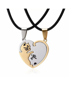 Cartoon Style Heart Shape Cat Titanium Steel Pendant Necklace