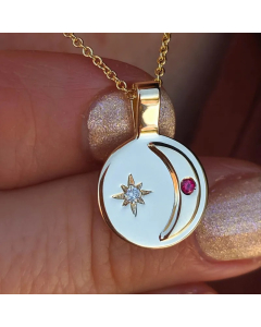 Classic Style Star Moon Titanium Steel Plating Inlay Zircon 18K Gold Plated Pendant Necklace