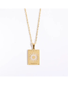 Classic Style Sun Moon Heart Shape Titanium Steel Enamel Plating Inlay Zircon 18K Gold Plated Pendant Necklace