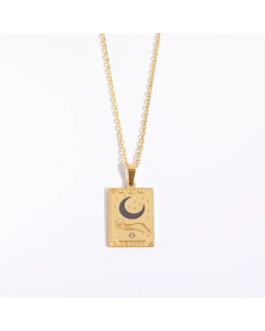Classic Style Sun Moon Heart Shape Titanium Steel Enamel Plating Inlay Zircon 18K Gold Plated Pendant Necklace