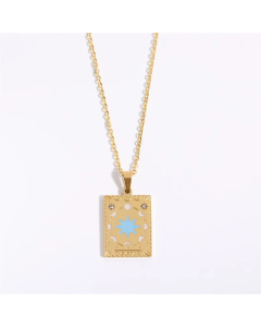 Classic Style Sun Moon Heart Shape Titanium Steel Enamel Plating Inlay Zircon 18K Gold Plated Pendant Necklace
