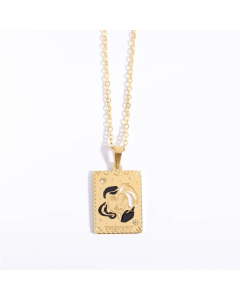 Classic Style Sun Moon Heart Shape Titanium Steel Enamel Plating Inlay Zircon 18K Gold Plated Pendant Necklace
