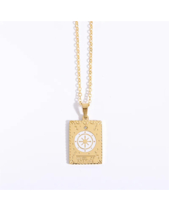 Classic Style Sun Moon Heart Shape Titanium Steel Enamel Plating Inlay Zircon 18K Gold Plated Pendant Necklace