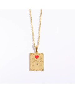 Classic Style Sun Moon Heart Shape Titanium Steel Enamel Plating Inlay Zircon 18K Gold Plated Pendant Necklace