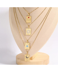Classic Style Sun Moon Heart Shape Titanium Steel Enamel Plating Inlay Zircon 18K Gold Plated Pendant Necklace