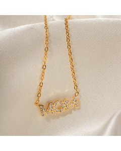 INS Style MAMA Simple Style Letter Stainless Steel Plating Hollow Out Inlay Zircon 18K Gold Plated Necklace