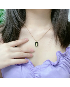 Elegant Retro Rectangle Titanium Steel Plating Inlay Shell 18K Gold Plated Pendant Necklace Long Necklace