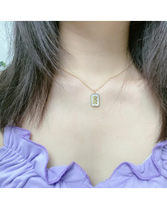 Elegant Retro Rectangle Titanium Steel Plating Inlay Shell 18K Gold Plated Pendant Necklace Long Necklace