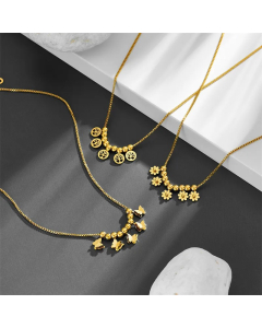 INS Style Casual Tree Butterfly Daisy Titanium Steel Plating 18K Gold Plated Pendant Necklace_colorza_3