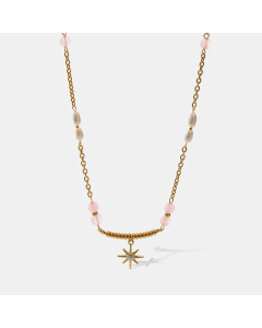 Elegant Vacation Star Stainless Steel Freshwater Pearl Plating Inlay Zircon 18K Gold Plated Pendant Necklace