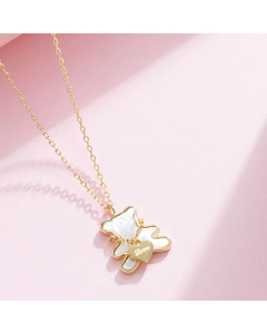 INS Style Cute Little Bear Heart Shape Bow Knot Titanium Steel Plating Inlay Artificial Leather Shell 18K Gold Plated Pendant Necklace