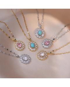 Elegant Luxurious Sweet Oval Titanium Steel Inlay Zircon Pendant Necklace_colorza_4