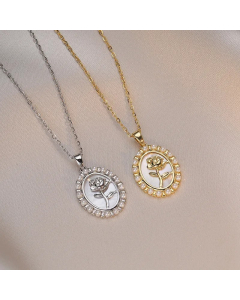 Elegant Streetwear Flower Titanium Steel Inlay Artificial Pearls Pendant Necklace