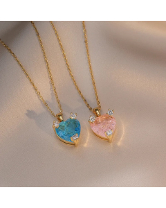 Basic Heart Shape Titanium Steel Inlay Zircon Pendant Necklace