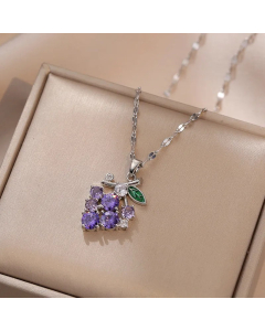 Steel Color Grape Titanium Steel Inlay Zircon Pendant Necklace