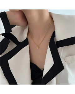 Gold Color Round Letter Titanium Steel Plating Pendant Necklace