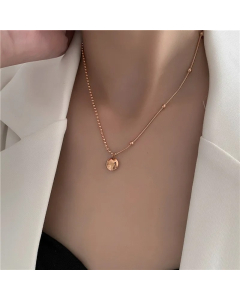 Rose Gold Color Round Letter Titanium Steel Plating Pendant Necklace