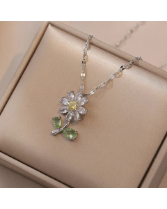 Basic Modern Style Flower Titanium Steel Plating Inlay Zircon Pendant Necklace