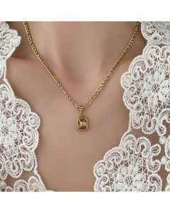 Basic Lady Square Stainless Steel Inlay Zircon Pendant Necklace