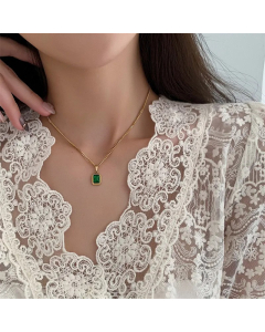 Minimalism Square Stainless Steel Inlay Zircon Pendant Necklace