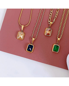 Elegant Basic Lady Square Stainless Steel Inlay Zircon Pendant Necklace_colorza_4