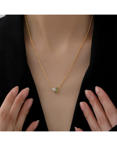 Lady Geometric Titanium Steel Plating Inlay Zircon Pendant Necklace