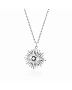Steel Color Devil's Eye Titanium Steel Plating Hollow Out Inlay Zircon Pendant Necklace