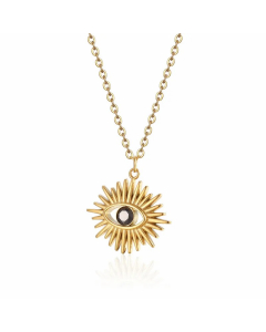 Gold Color Devil's Eye Titanium Steel Plating Hollow Out Inlay Zircon Pendant Necklace