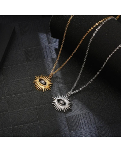Casual Simple Style Devil'S Eye Titanium Steel Plating Hollow Out Inlay Zircon Pendant Necklace Long Necklace