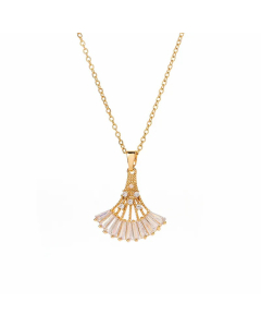 Elegant Luxurious Lady Sector Titanium Steel Inlay Zircon Pendant Necklace