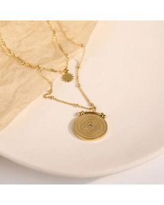 Casual Retro Round Stainless Steel Plating Inlay Zircon 18K Gold Plated Layered Necklaces