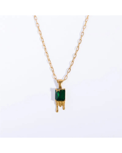 Casual Retro Water Droplets Rectangle Stainless Steel Plating Inlay Zircon 18K Gold Plated Pendant Necklace