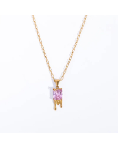 Casual Retro Water Droplets Rectangle Stainless Steel Plating Inlay Zircon 18K Gold Plated Pendant Necklace