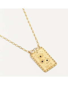 Retro Star Moon Eye Stainless Steel Plating Inlay Zircon 18K Gold Plated Pendant Necklace